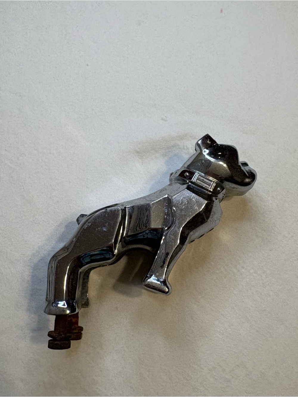 Vintage Chrome-Plated Mack Truck Bulldog Hood Ornament- Design Patent 87931